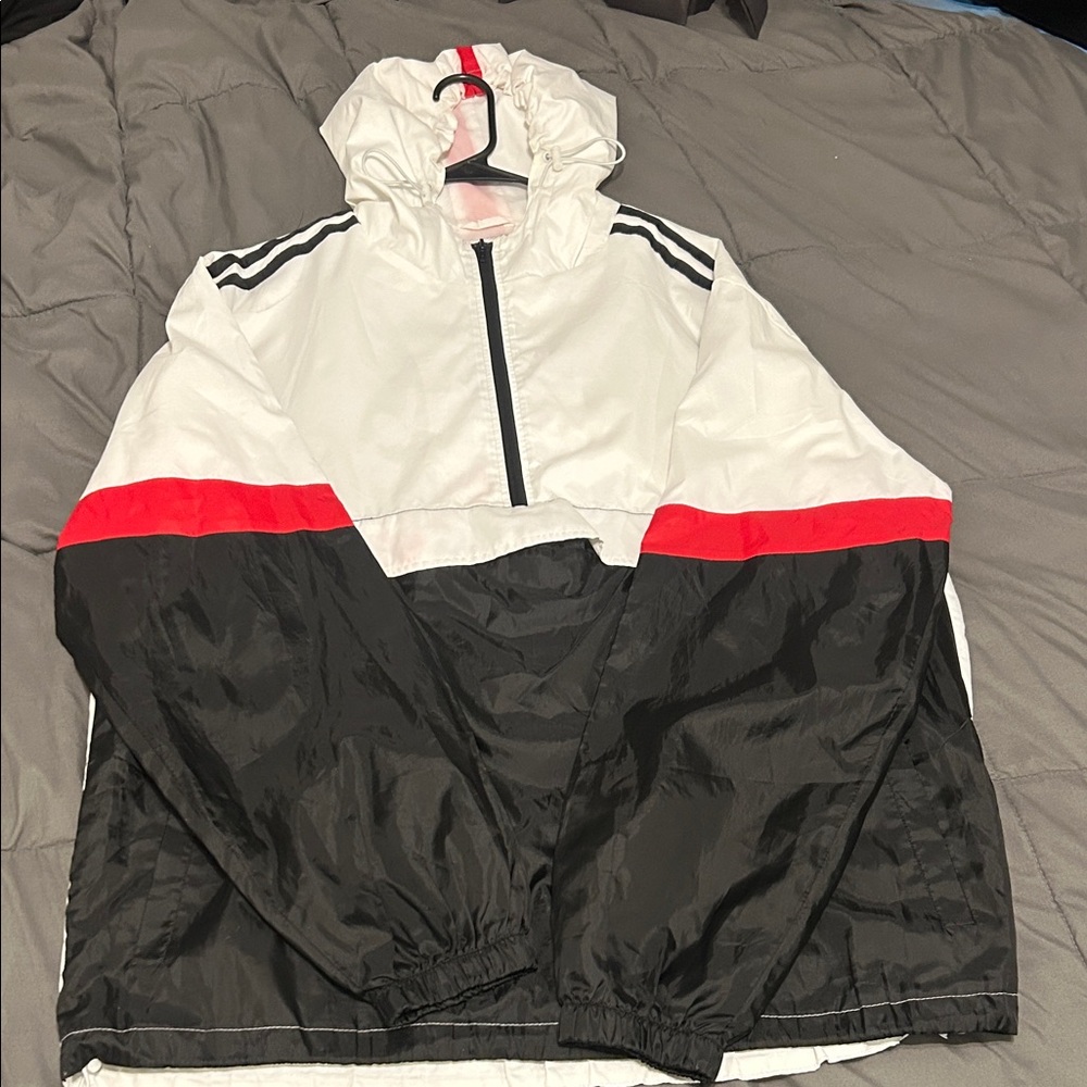 Men's Black, White, and Red Windbreaker